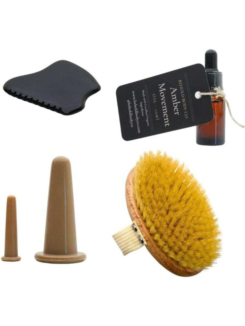 Dry Brushing Body Brush Set with Gua Sha, Cupping Cups & Massage Oil - Exfoliate